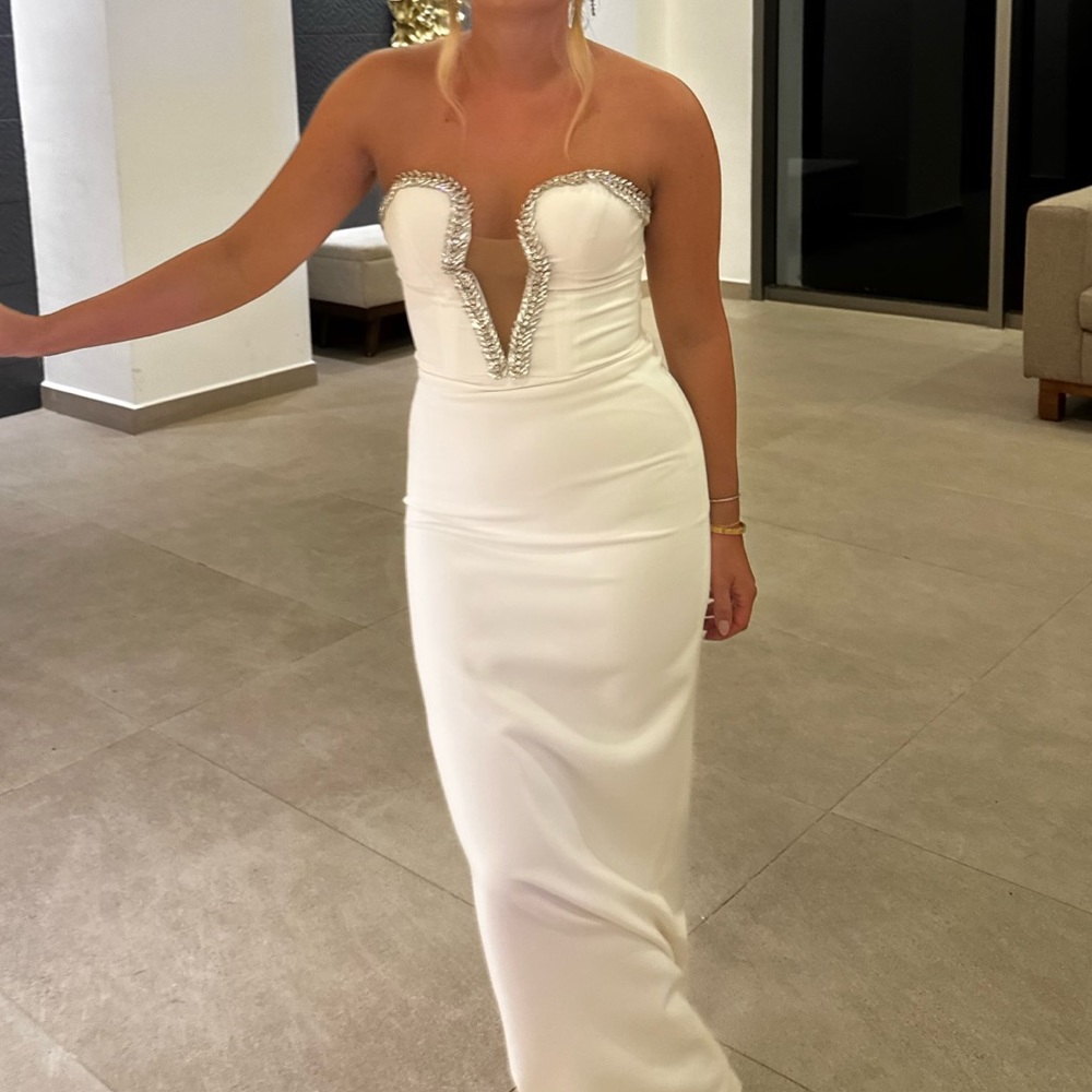 Miss Circle Ivanna White Crystal Embellished Maxi Dress